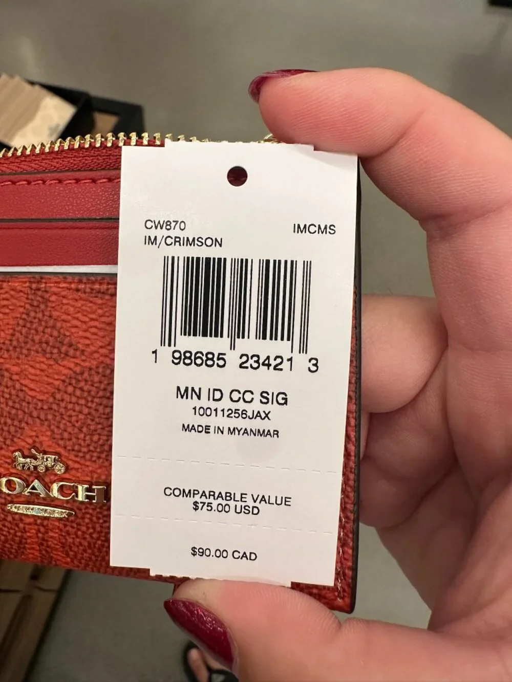 NWT! Coach CW870 Mini Skinny ID Case Signature Canvas IM/CRIMSON/Red/Gold